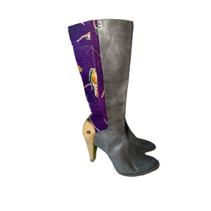 Gray and Purple Heeled Boots